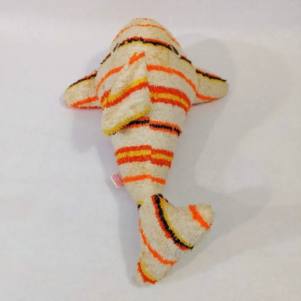 Vintage Dee Gee of California Terry Cloth Plush Fish Orange Striped Stuffed Toy